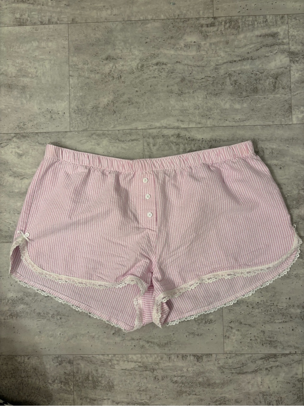 Altar'd State Pink Striped Lace-Trim Pajama Shorts